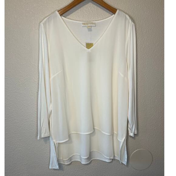 Michael Kors Tops - NWT Michael Kors Glam Minimalist Ivory Flowy Long Sleeve V Neck Blouse Large